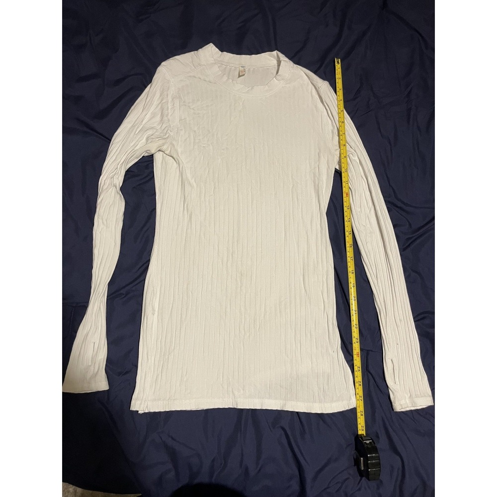 Free People Movement Blissed Out Tee White Ribbed Long Sleeve Long Top Size M
